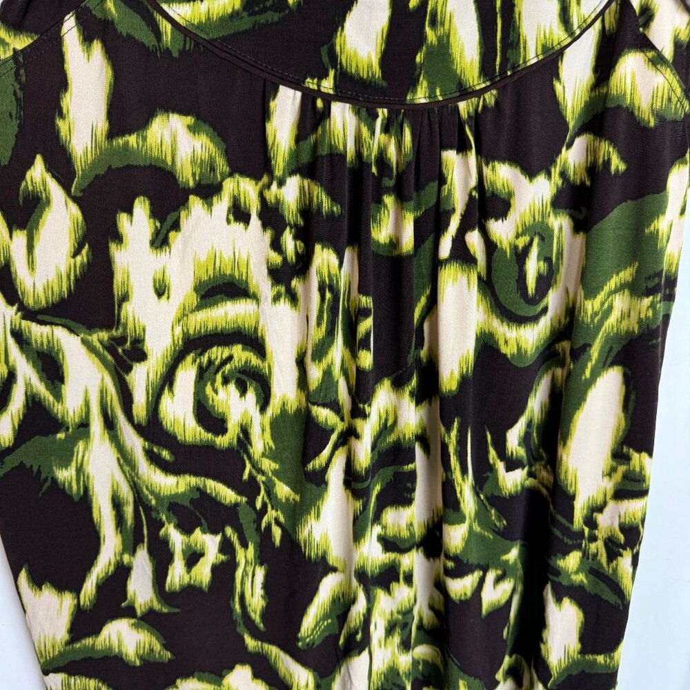 Y2K Witchy Grunge Whimsigoth Sz 1x Stretch Ruffled Sleeve Green Brown Top - Picture 4 of 7